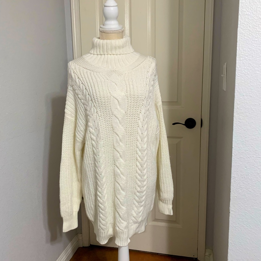 Cream knit sweater dress